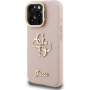 Guess Grained 4G Logo ovitek z zložljivim stojalom za iPhone 16 Pro - roza
