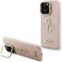 Guess Grained 4G Logo ovitek z zložljivim stojalom za iPhone 16 Pro Max - roza