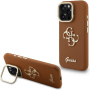 Guess Grained 4G Logo ovitek s preklopnim stojalom za iPhone 16 Pro - rjav