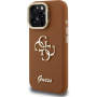 Guess Grained 4G Logo ovitek s preklopnim stojalom za iPhone 16 Pro - rjav