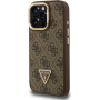 Guess 4G Strass Triangle Logo ovitek z zložljivim stojalom in MagSafe za iPhone 16 Pro Max - rjav