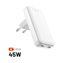 FIXED Slim Traveller GaN univerzalni potovalni adapter s priključki 2x USB-C in vtiči - 45W - bel