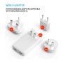 FIXED Slim Traveller GaN univerzalni potovalni adapter s priključki 2x USB-C in vtiči - 45W - bel