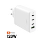 FIXED GaN polnilni adapter s priključki 3x USB-C / USB-A - 120W - bel