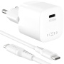 FIXED Mini GaN set adapterja s priključkom USB-C in kabla USB-C na USB-C - 30W - 1,2 m - bela