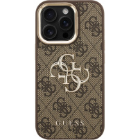 Guess 4G Metal Logo ovitek s preklopnim stojalom za iPhone 15 Pro Max - rjav