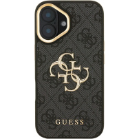 Guess 4G Metal Logo ovitek s preklopnim stojalom za iPhone 16 - siv