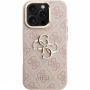 Guess 4G Metal Logo ovitek z zložljivim stojalom za iPhone 16 Pro Max - roza