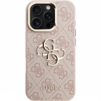 Guess 4G Metal Logo ovitek z zložljivim stojalom za iPhone 16 Pro Max - roza