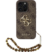 Guess 4G Metal Logo Strap ovitek z zanko za iPhone 15 Pro - rjav