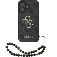Guess 4G Metal Logo Strap ovitek z vrvico za iPhone 16 - siv