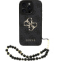 Guess 4G Metal Logo Strap ovitek z vrvico za iPhone 16 Pro Max - siv