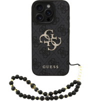 Guess 4G Metal Logo Strap ovitek z vrvico za iPhone 16 Pro Max - siv