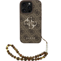 Guess 4G Metal Logo Strap ovitek z vrvico za iPhone 16 Pro Max - rjav