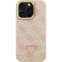 Guess 4G Strass Triangle Logo ovitek s preklopnim stojalom in MagSafe za iPhone 16 Pro Max - roza