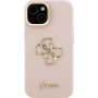 Guess Grained 4G Logo ovitek z zložljivim stojalom za iPhone 13 - roza