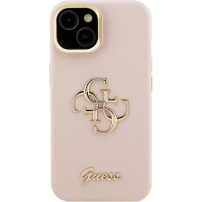 Guess Grained 4G Logo ovitek z zložljivim stojalom za iPhone 13 - roza
