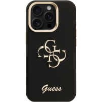 Guess Grained 4G Logo ovitek z zložljivim stojalom za iPhone 15 Pro - črn