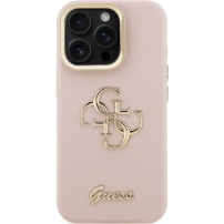 Guess Grained 4G Logo ovitek s preklopnim stojalom za iPhone 15 Pro - roza