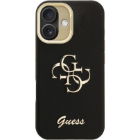 Guess Grained 4G Logo ovitek s preklopnim stojalom za iPhone 16 - črn