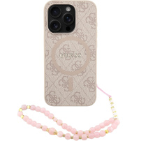 Guess 4G Colored Ring Strap ovitek z vrvico in MagSafe za iPhone 15 Pro Max - roza