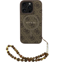 Guess 4G Colored Ring Strap ovitek z vrvico in MagSafe za iPhone 16 Pro - rjav