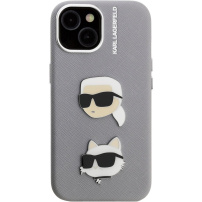 Karl Lagerfeld Grained K&CH Heads ovitek za iPhone 15 - siv