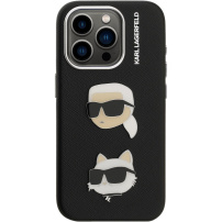 Karl Lagerfeld Grained K&CH Heads ovitek za iPhone 15 Pro - črn