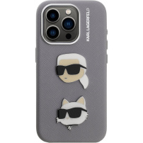 Karl Lagerfeld Grained K&CH Heads ovitek za iPhone 15 Pro - siv
