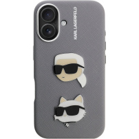 Karl Lagerfeld Grained K&CH Heads ovitek za iPhone 16 - siv