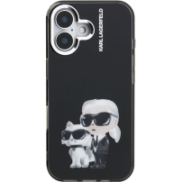 Karl Lagerfeld IML Aquarelle Karl and Choupette ovitek za iPhone 16 - črn