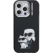 Karl Lagerfeld IML Aquarelle Karl and Choupette ovitek za iPhone 16 Pro - črn
