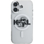 Karl Lagerfeld IML Glitter Karl and Choupette Sketch bleščeč pokrov z MagSafe za iPhone 16 - srebrn