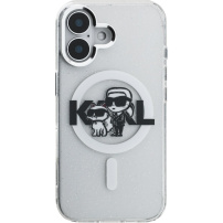 Karl Lagerfeld IML Glitter Karl and Choupette Sketch bleščeč pokrov z MagSafe za iPhone 16 - srebrn
