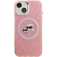 Karl Lagerfeld IML K&CH Heads Repeated Logo bleščeč pokrov z MagSafe za iPhone 15 - roza