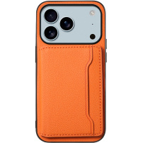 Usnjen ovitek z žepkom za kartice za iPhone 17 Pro - oranžen