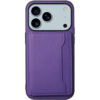 Usnjen ovitek z žepkom za kartice za iPhone 17 Pro Max - vijoličen
