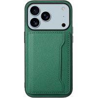 Usnjen ovitek z žepkom za kartice za iPhone 17 Pro Max - temno zelen