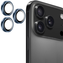 ENKAY kaljeno steklo s kovinskim okvirjem za zaščito leč zadnje kamere za iPhone 17 Pro / 17 Pro Max - temno modra