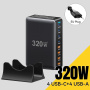 ESSAGER YMX-320W GaN hitri polnilni adapter s priključki 4x USB-C / 4x USB-A - 320W - črn