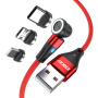 ENKAY 3v1 polnilni in podatkovni kabel z izmenljivimi magnetnimi konektorji - USB-A na USB-C / Lightning / micro USB - 1 m - rdeč