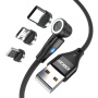 ENKAY 3-v-1 polnilni in podatkovni kabel z zamenljivimi magnetnimi konektorji – USB-A na USB-C / Lightning / mikro USB – 1 m – črn