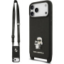 Karl Lagerfeld Saffiano Crossbody Metal Karl and Choupette ovitek z nastavljivim trakom za iPhone 17 Pro Max - črn