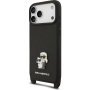 Karl Lagerfeld Saffiano Crossbody Metal Karl and Choupette ovitek z nastavljivim trakom za iPhone 17 Pro Max - črn