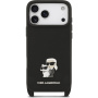 Karl Lagerfeld Saffiano Crossbody Metal Karl and Choupette ovitek z nastavljivim trakom za iPhone 17 Pro Max - črn