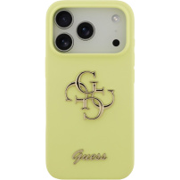 Guess 4G Metal Logo silikonski ovitek za iPhone 17 Pro - neonsko rumen