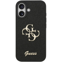 Guess Fixed Glitter 4G Metal Logo bleščeč ovitek za iPhone 17 - črn