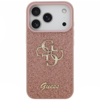 Guess Fixed Glitter 4G Metal Logo bleščeč ovitek za iPhone 17 Pro Max - roza