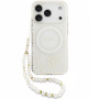 Guess IML Flowers Allover Strap ovitek z vrvico in MagSafe za iPhone 17 Pro Max - bel