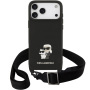 Karl Lagerfeld Saffiano Crossbody Metal Karl and Choupette ovitek z nastavljivim trakom za iPhone 17 Pro Max - črn